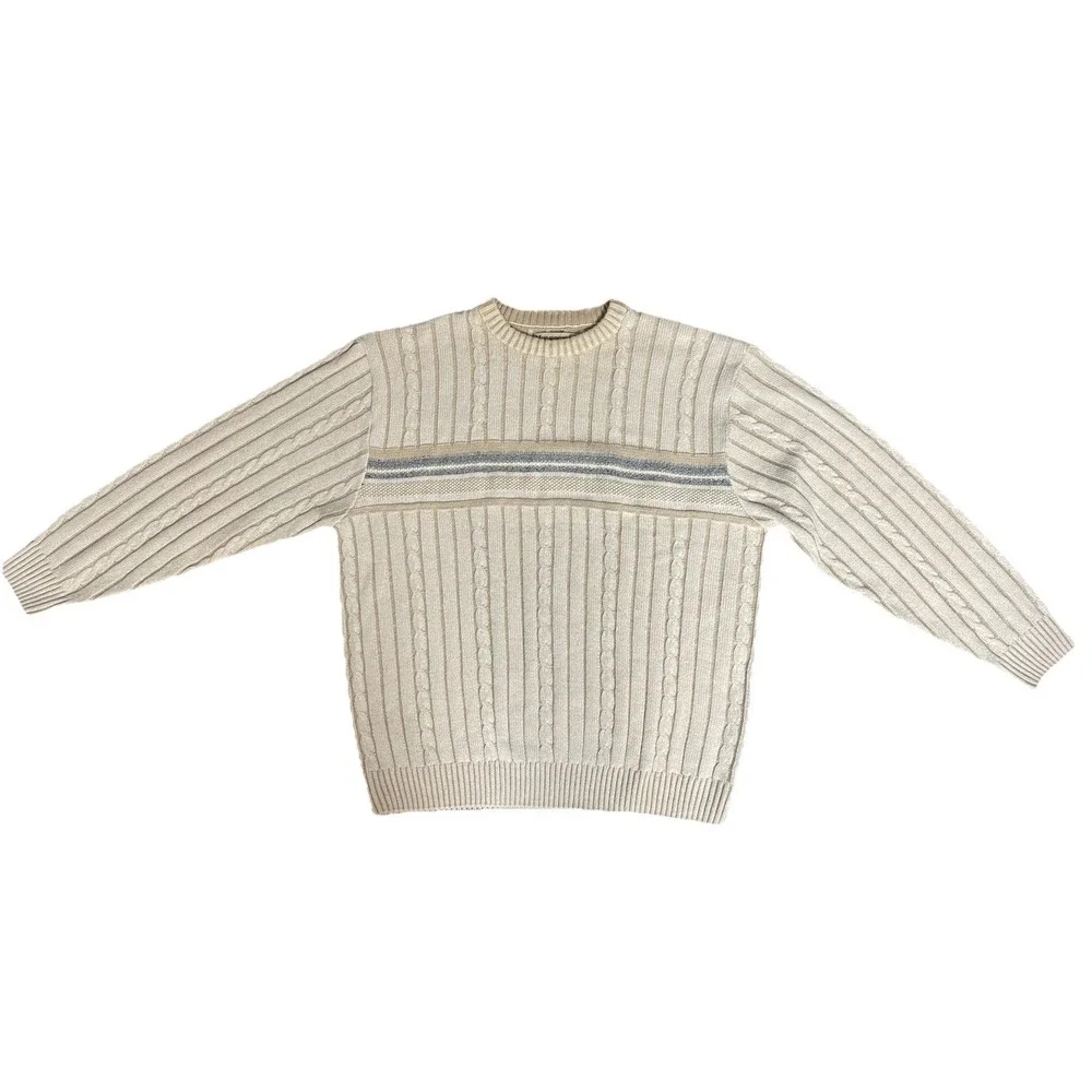 Vintage Munsingwear Sweater Mens Size XL Beige Blue 90's Y2K Cable Knit Crew